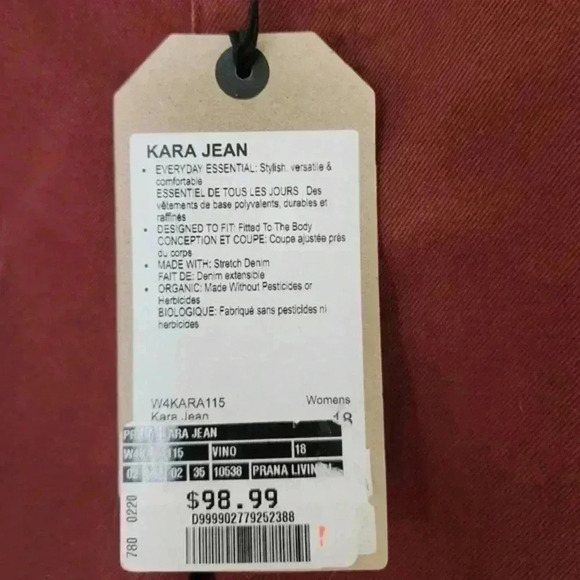 prAna Kara Jean Vino Burgundy Low Rise Denim New With Tags Women's Plus size 18 - Picture 8 of 8